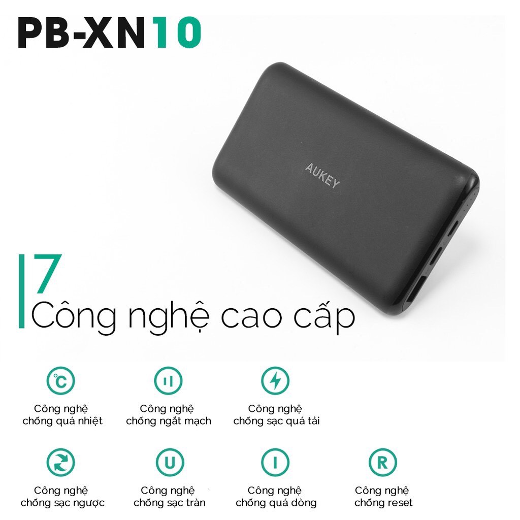 Pin Sạc Dự Phòng Aukey PB-XN10 10000mAh 2 Cổng Công Nghệ AiPower - Hàng Chính Hãng