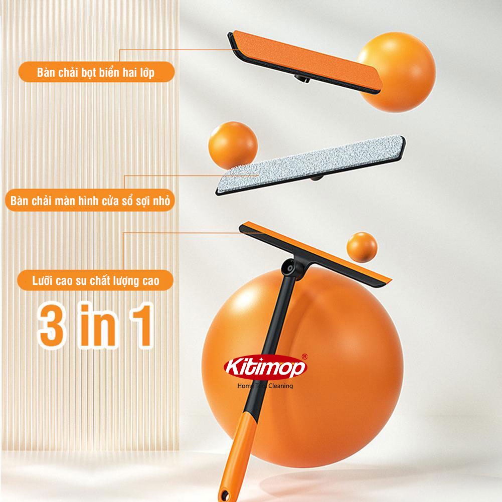 Cây lau kính 3 CHỨC NĂNG K11 lau kính kèm gạt nước silicone xoay 360 độ chống trượt nhỏ gọn thông minh tiện lợi