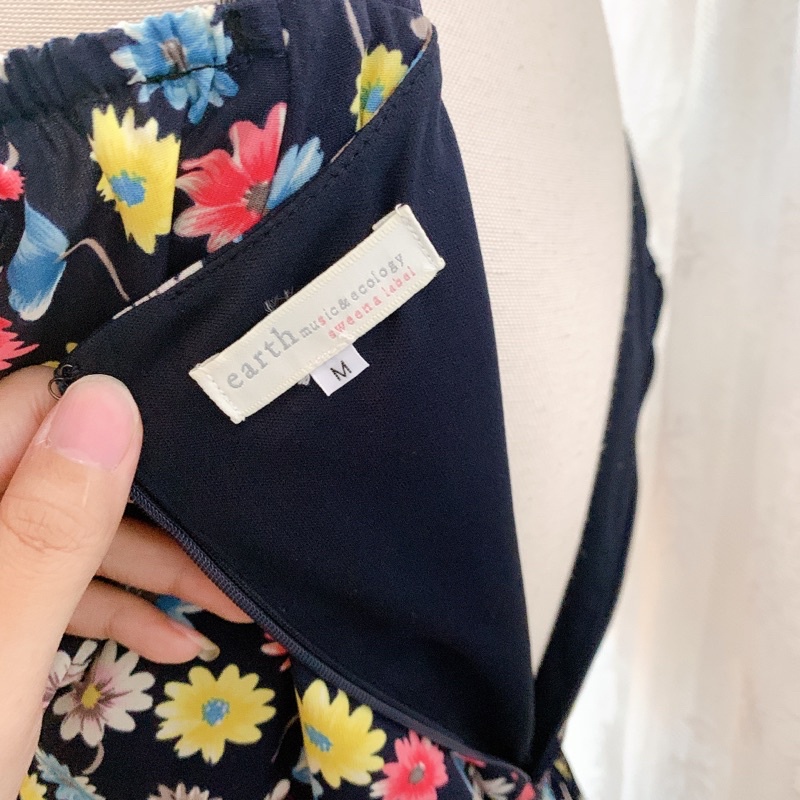 Đầm voan Nhật Earth Music & Ecology bẹt vai in hoa 🌸🌺