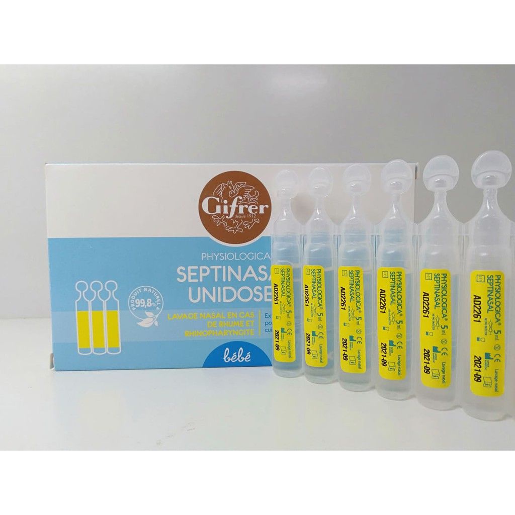 Nước muối nhỏ mũi GIFRER Pháp hộp 20 ống giúp bé giảm tắc nghẽn mũi sổ mũi an toàn cho bé từ sơ sinh