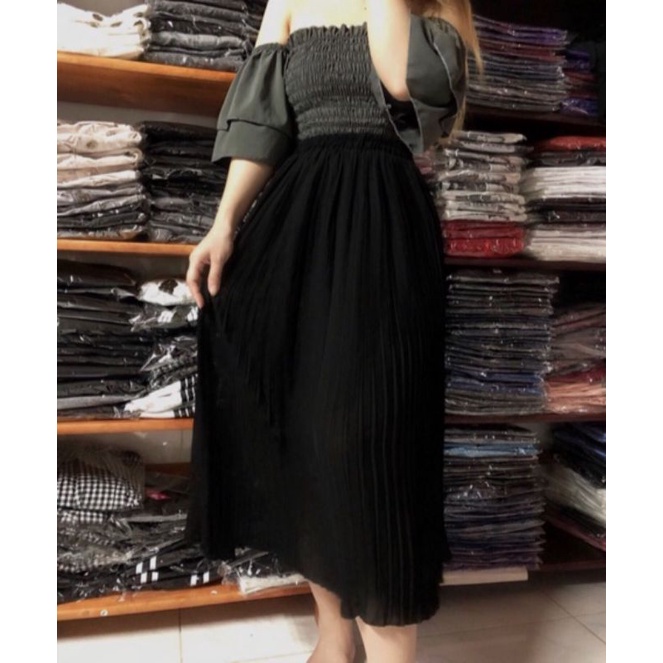 Chân váy voan dập ly 2 lớp dáng dài | BigBuy360 - bigbuy360.vn