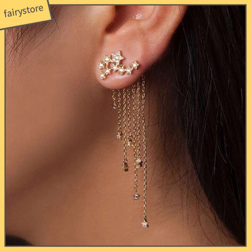 Bông Tai Dáng Dài Hình Ngôi Sao Đính Đá Lấp Lánh