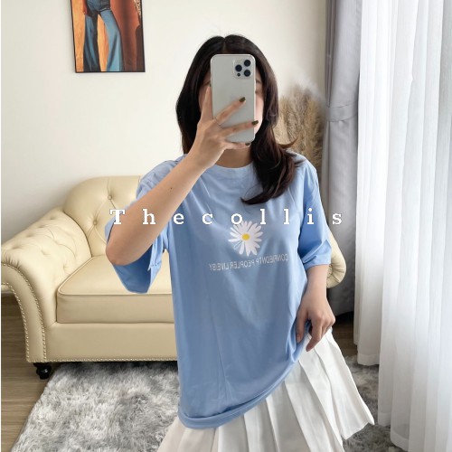 Áo thun nữ / Áo phông nữ tay lỡ form rộng freesize in hình hoa cúc xinh xắn
