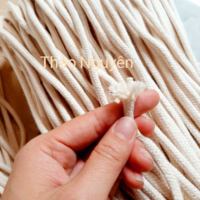 Dây thừng đan macrame dệt mắt na, dây cotton -3mm,4mm,5mm. Màu ngà., kem và trắng