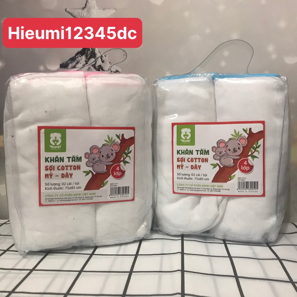 SET 2 KHĂN TẮM SỢI COTTON MỸ DÀY 75x85 MIPBI