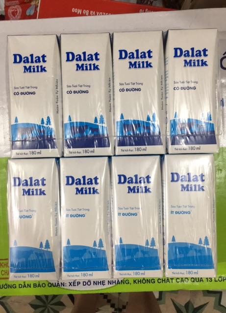 Sữa tươi tiệt trùng Dalat milk hộp 180ml-lốc 4 hộp