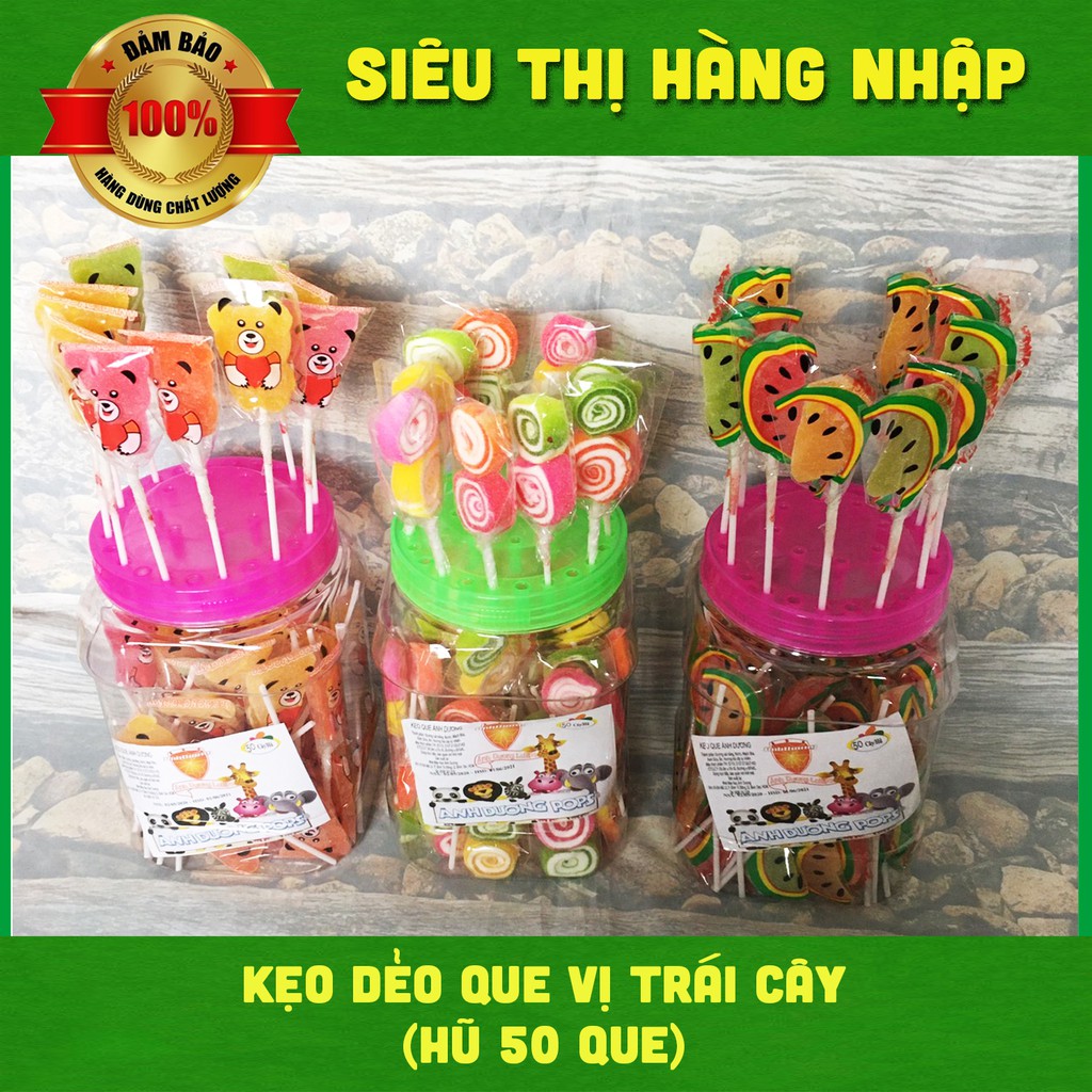 Hũ 50 kẹo que dẻo vị trái cây (có nhiều mẫu dễ thương)