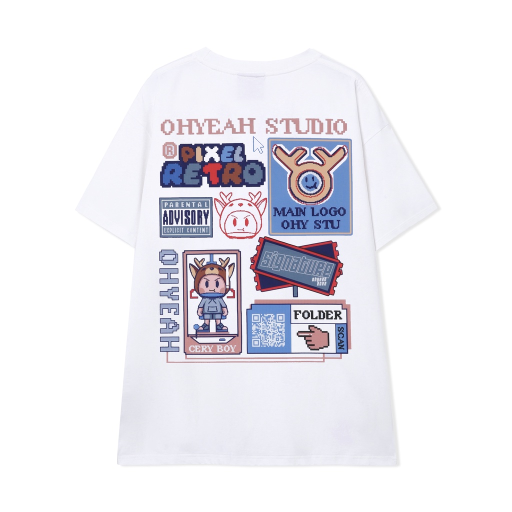Áo thun tay lỡ OHYEAH phông Unisex nam nữ Premium Cotton oversize form rộng PIXEL RETRO