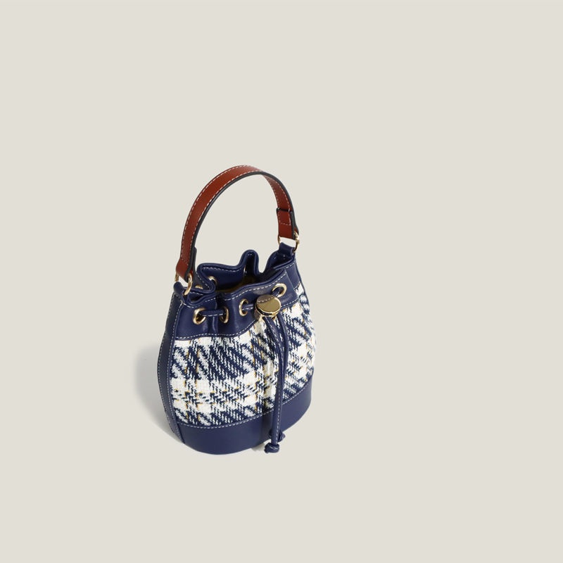 (Free shipping） Blue plaid string bucket package splicing package "Crossbody & Shoulder Women's bags Sling bag Tote bag Clutches and wristlet Handbags 2022"