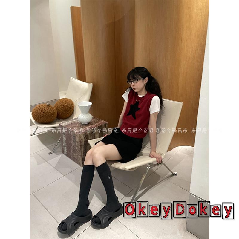 Áo Sweater Dệt Kim Sát Nách Cổ Tròn In Hình Ngôi Sao Thời Trang Thu Đông Cho Nữ ODokey-Y2K