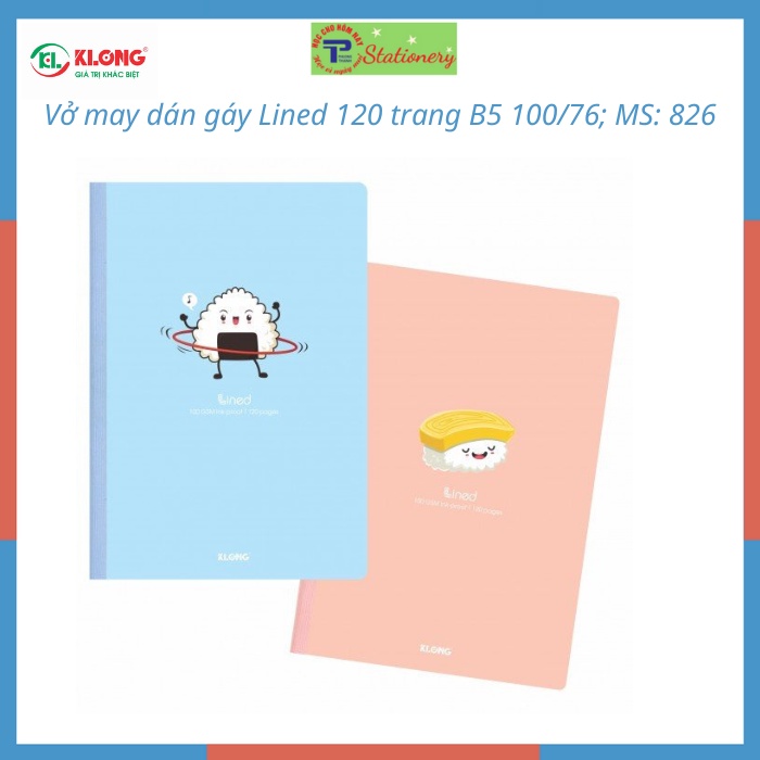 Vở may dán gáy kẻ ngang có chấm Lined 80,120trang, 200 trang B5 100/76; MS: 825,826,827 bìa foodie dễ thương