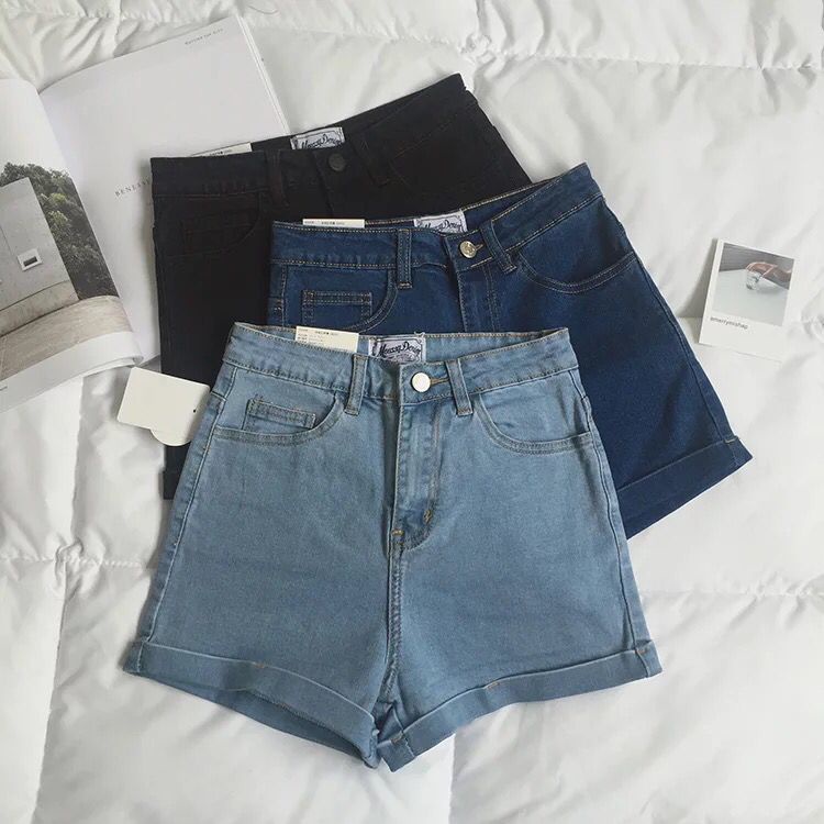Quần Short denim Lưng Cao Màu Sắc Tươi Sáng Thời Trang Mùa Hè Cho Nữ