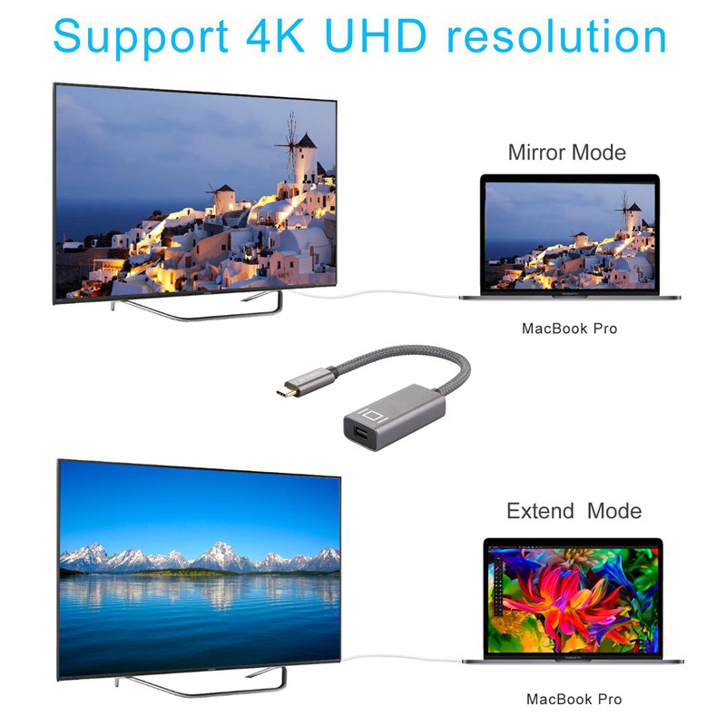 Cáp Chuyển Đổi Usb C Sang Mini Displayport (4K 60hz) 3 Cổng Hỗ Trợ 4k Cho Macbook Pro 2017 / 2016 / Pro