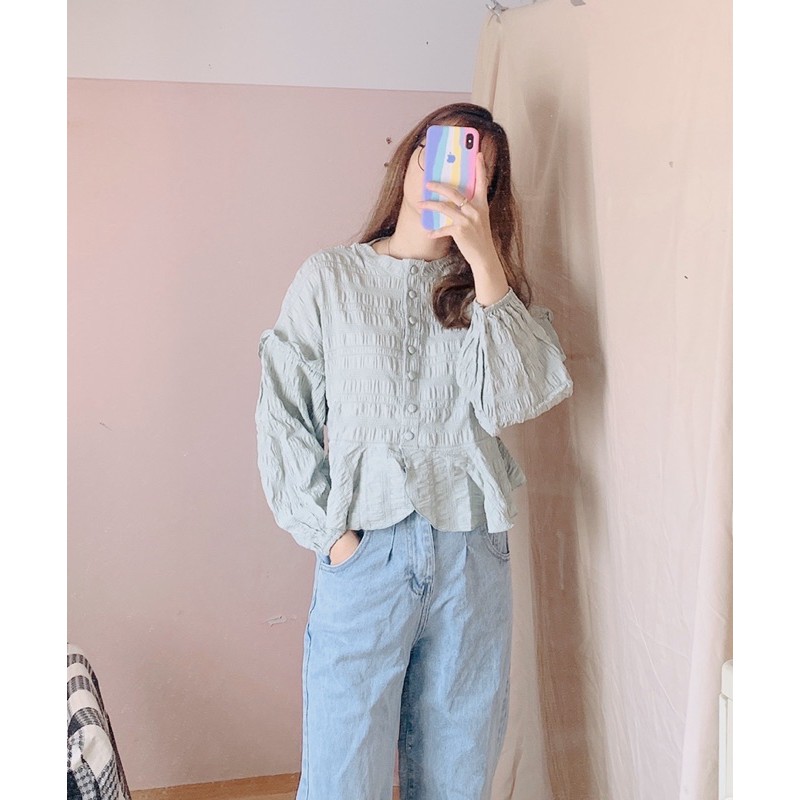 ÁO PEPLUM XÔ NHÚN TAY PHỒNG