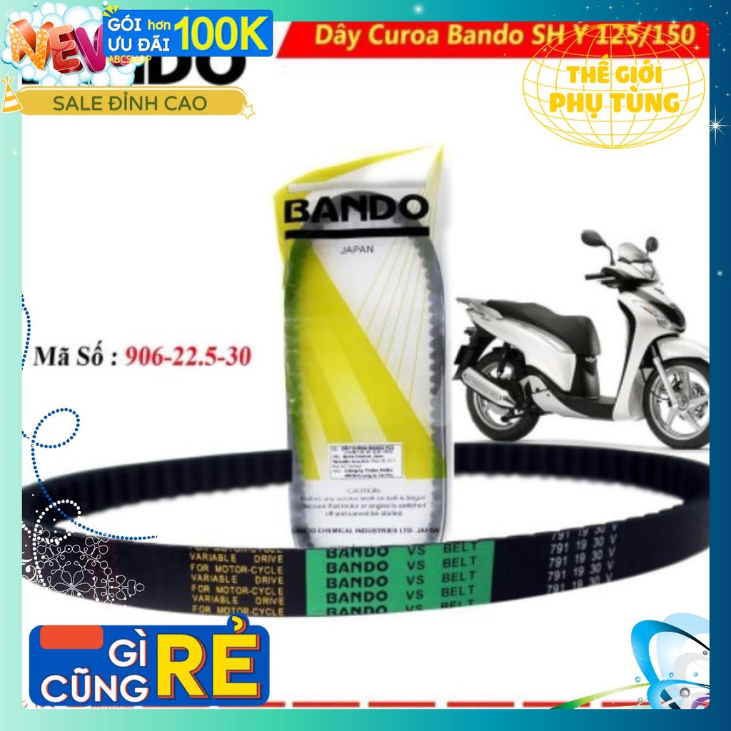 Hàng hãng, Dây curoa Bando SH Ý nhập 125 150, @, Dylan, PS, A còng, Ý (cỡ 906 - 22.5 - 30) (cu roa, dây đai A móc