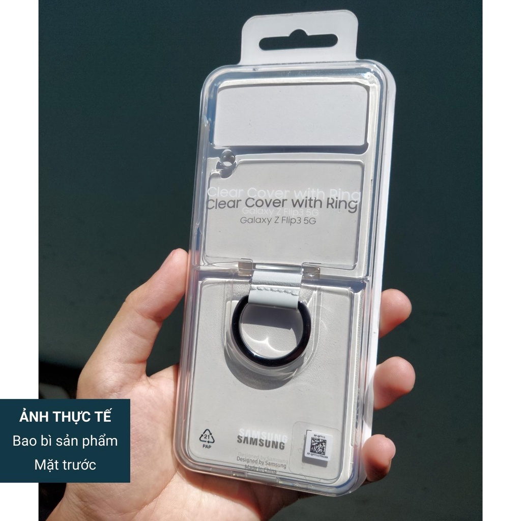 Ốp trong suốt Clear Cover with Ring cho Galaxy Z Flip 4 / Flip 3