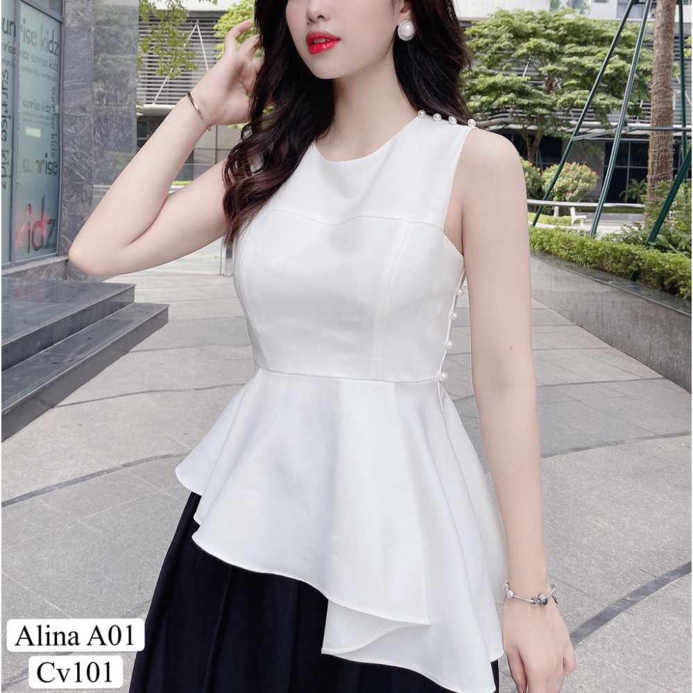 Áo peplum trắng đính ngọc A01  - DOLCE VIVA COLLECTION