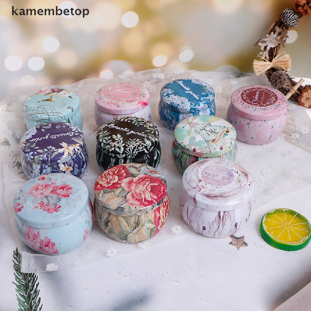 Hộp thiếc sắt hình tròn chứa nến kẹo xà phòng thủ công thích hợp làm quà tặng