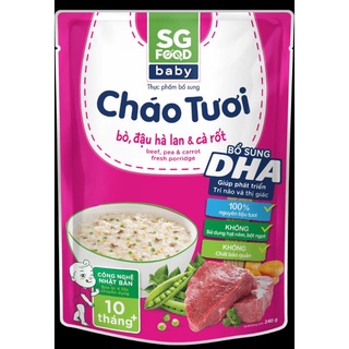 Hcm - cháo tươi sg food baby bò, đậu hà lan và cà rốt gói 240g - từ 10 tháng tuổi