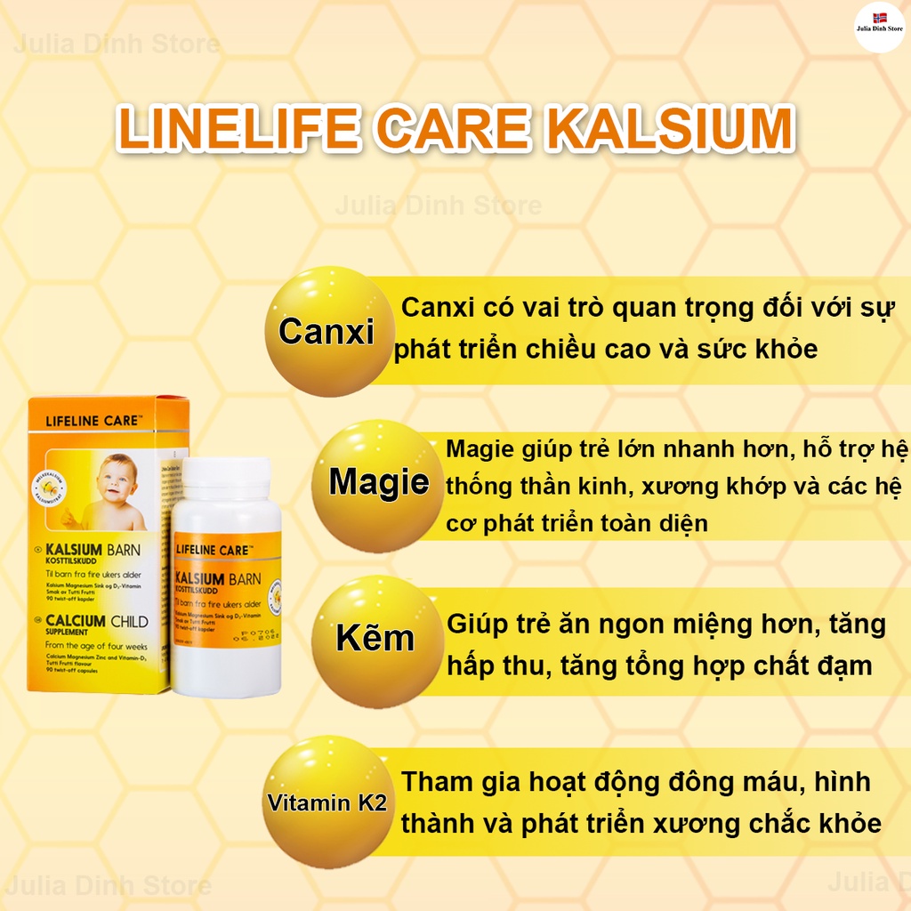 [Nội địa Nauy có Bill] Canxi sữa Lifeline Care Na Uy (hộp 60 viên) Dầu cá kim cương