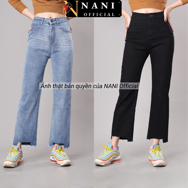Quần Jean Ống Đứng NANI Quần Bò Nữ Ống Đứng Cắt Gấu Jeans Baggy Lưng Cạp Cao Hot Trend Hack Dáng [ảnh Thật]