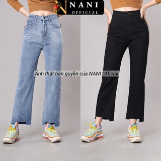 Quần Jean Ống Đứng NANI Quần Bò Nữ Ống Đứng Cắt Gấu Jeans Baggy Lưng Cạp Cao Hot Trend Hack Dáng [ảnh Thật]