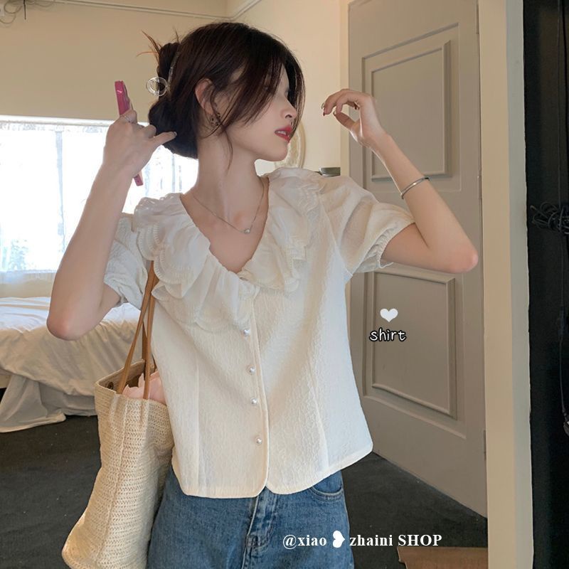 Áo Sơ Mi Cổ Búp Bê Phối Ren Thời Trang Hàn Quốc Cho Nữ  tao bao