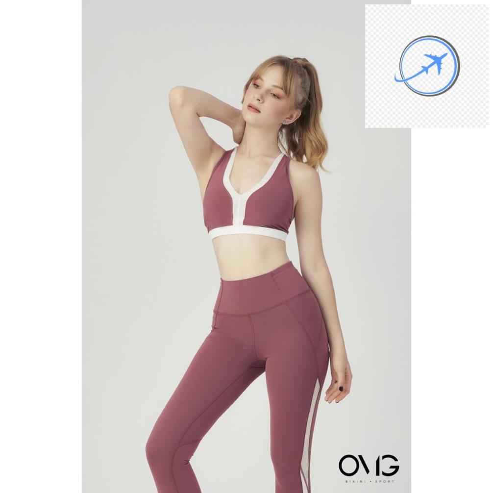 ✊👊 Bộ đồ tập Gym, Yoga Nữ OMG Sport kiểu quần dài áo bra cổ V phối lưới- màu Đỏ - BG086_RD ⚡ ✊👊