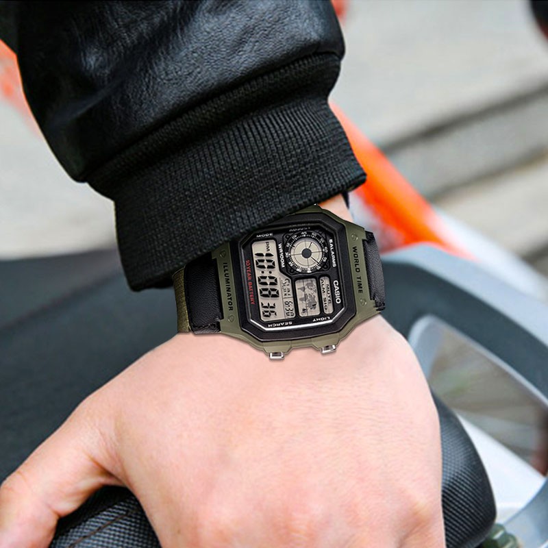 Đồng Hồ Nam Casio WorldTime AE-1200WHB-3BVDF Chính Hãng | Casio AE-1200WHB-3B Pin 10 Năm