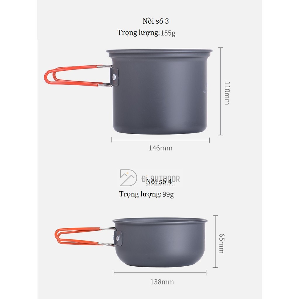 Bộ nồi cắm trại Naturehike 2-3 người NH15T401-G và NH18T018-G