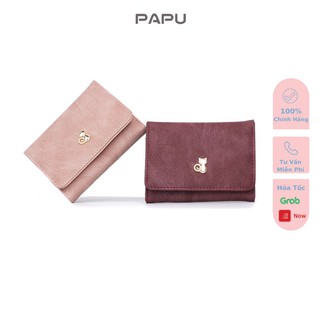 Ví nữ cầm tay mini PaPu da nhung mềm mịn,logo mèo dễ thương VN18
