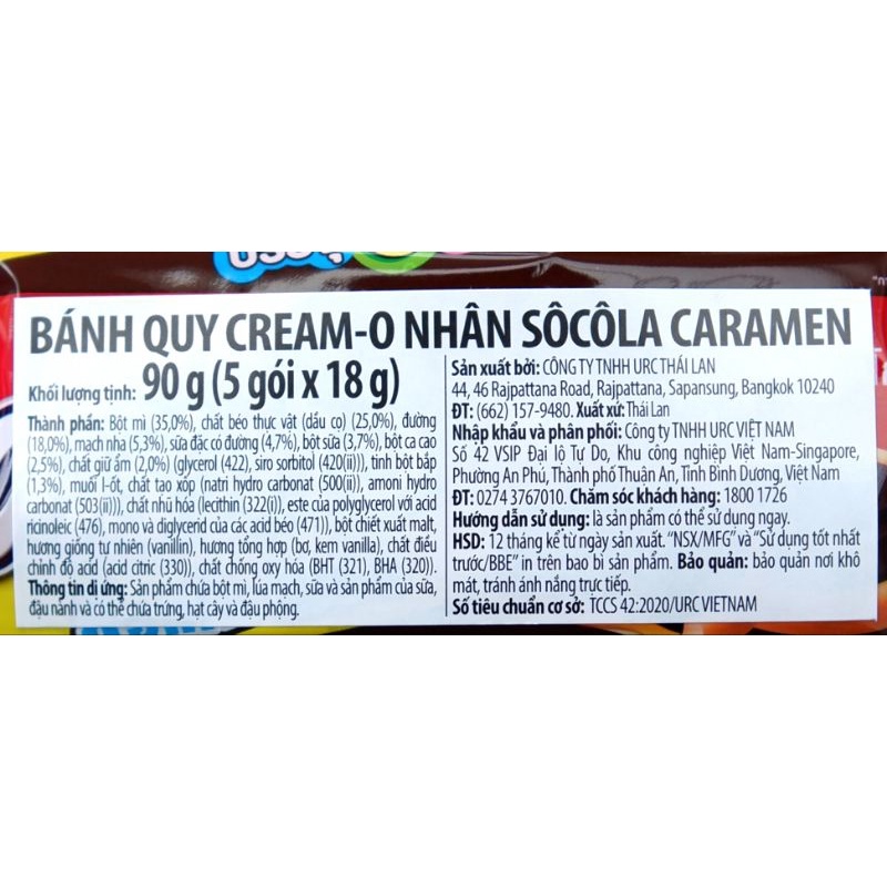 Bánh quy Cream O Choco Plus nhân kem socola 90g (5 gói x 18g)