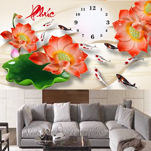 Tranh thêu đồng hồ chữ phúc KT:75x50cm,tranh chưa thêu.Tặng kéo và xỏ chỉ.