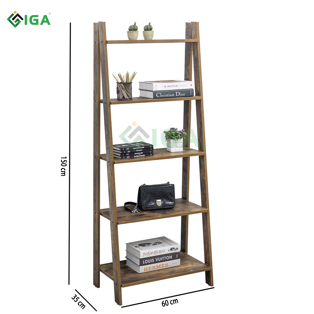 Kệ sách để sàn Athena 5F hiện đại thông minh màu gỗ cháy decor phòng khách thương hiệu IGA- GP114.08
