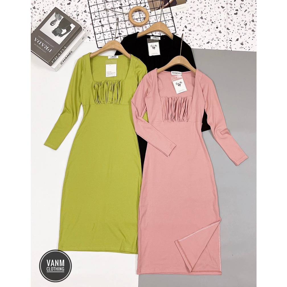 Váy body cổ vuông dúm siêu đẹp