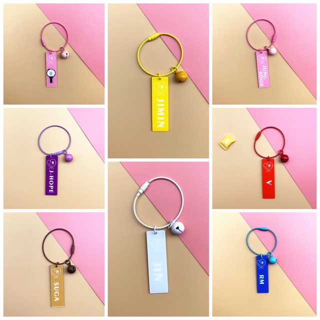 Móc khoá chuông nametag + ngày sinh BTS, Blackpink, TWICE, Seventeen, Got7