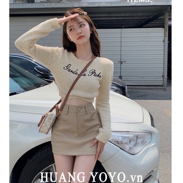 Set Áo Len Tay Dài + Áo Thun Cộc Tay In Chữ Thời Trang Nữ