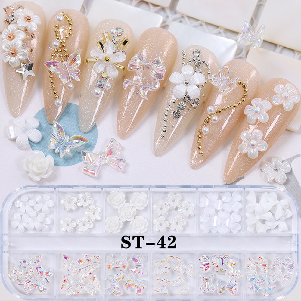 Hộp 12 ngăn phụ kiện trang trí móng tay xinh xắn dễ thương