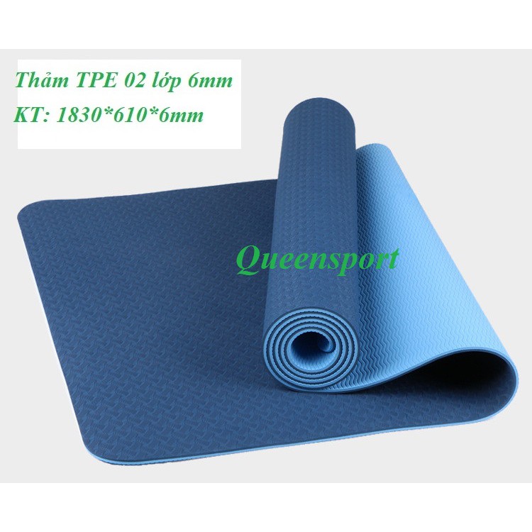 Thảm yoga TPE Eco Friendly xanh dương 6mm 2 lớp cao cấp _ QS- tặng túi