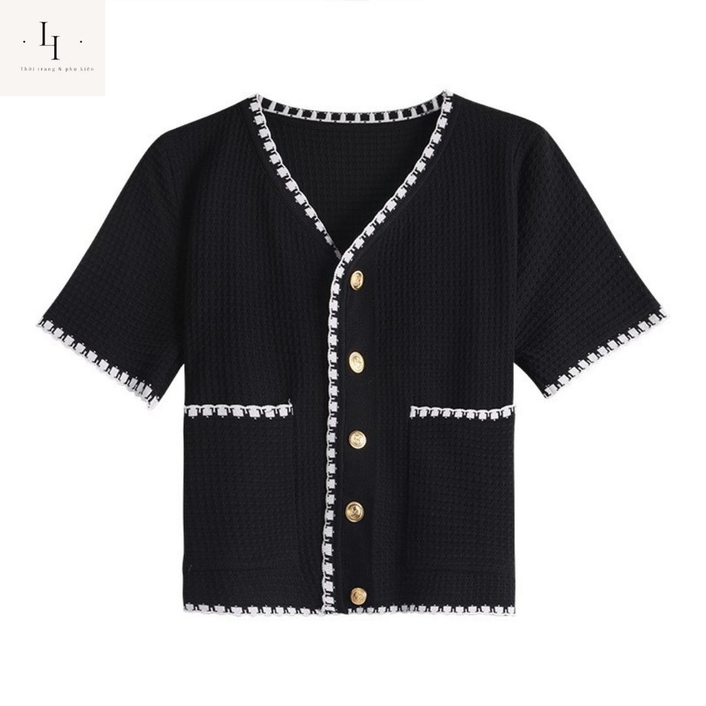 Áo cardigan nữ kiểu croptop dệt kim len mỏng tay ngắn cổ tim chữ V hở eo phong cách thời trang Hàn Quốc cá tính Liaoshop | BigBuy360 - bigbuy360.vn