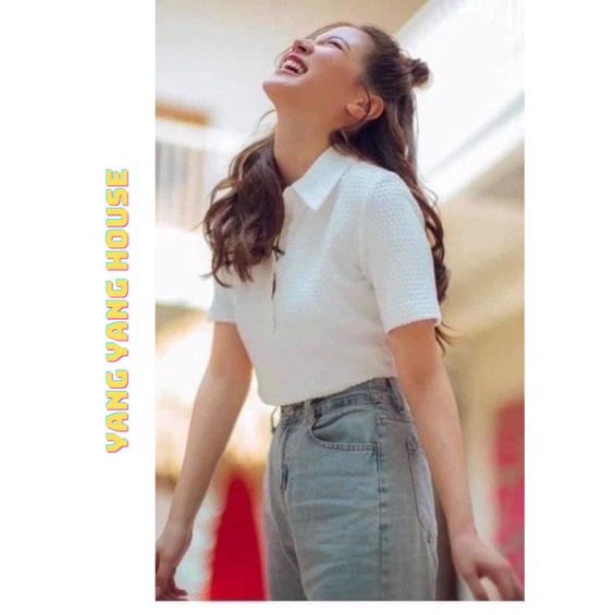 Áo croptop cổ bẻ Yang Yang chất xốp tổ ong siêu đẹp freesize