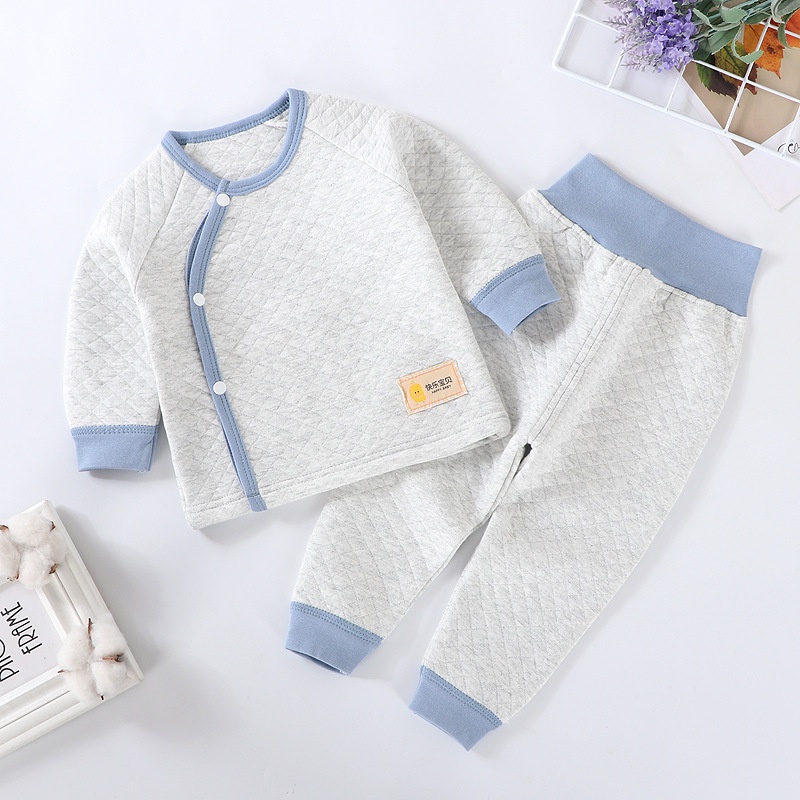 Bộ dài tay trần bông cúc lệch cho bé trai, bé gái trần bông 3 lớp, hàng xuất cao cấp - BO107