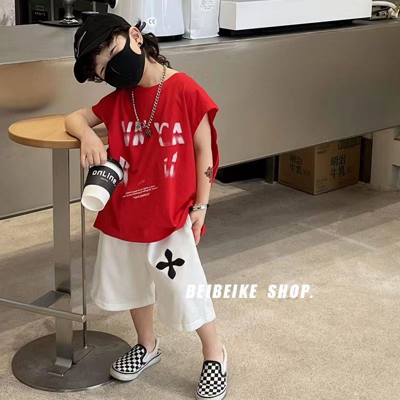 Áo Thun Cotton Sát Nách Cổ Tròn Dáng Rộng Thời Trang Hàn Quốc Cho Bé Trai