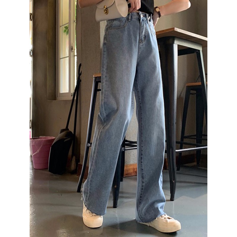 Quần Denim Lưng Cao Dáng Rộng Phong Cách Hàn Quốc Dành Cho Bạn Nữ