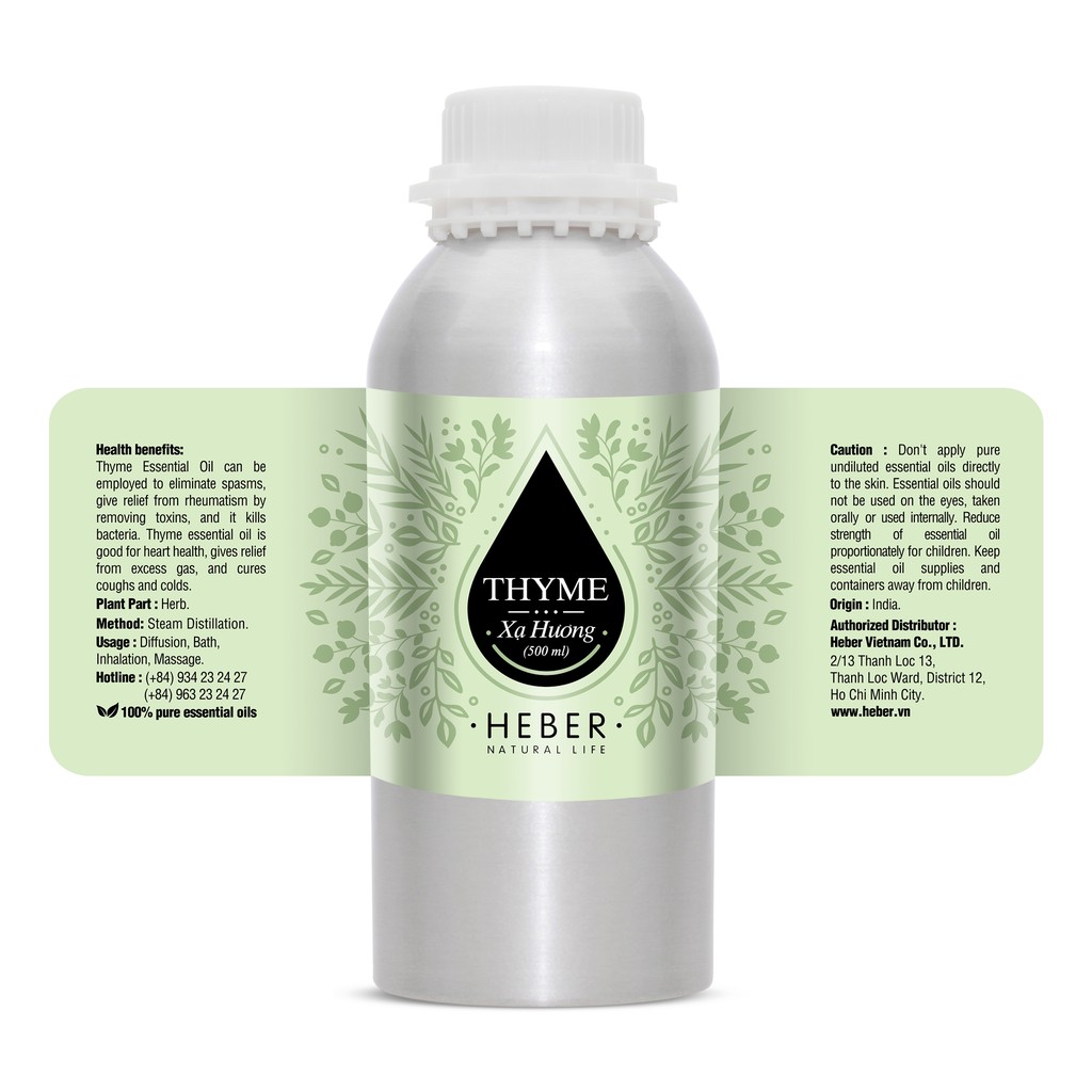 (Chai Lớn 500ml/1000ml)Tinh Dầu Xạ Hương Thyme Heber Natural Life, Cao Cấp Nhập Khẩu, Thiên Nhiên Nguyên Chất