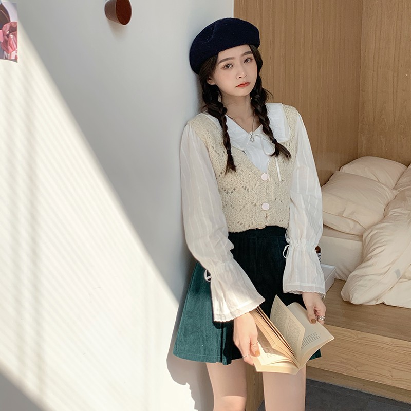 Cocory vn Chân Chân Váy Ngắn Lưng Cao Xếp Ly Kiểu Vintage Thiết Kế Đơn Giản Dễ Phối Đồ