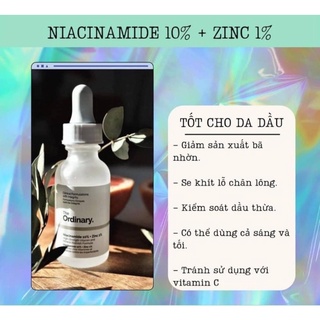Tinh chất giảm mụn mờ thâm THE ORDINARY NIACINAMIDE 10% + ZINC 1%