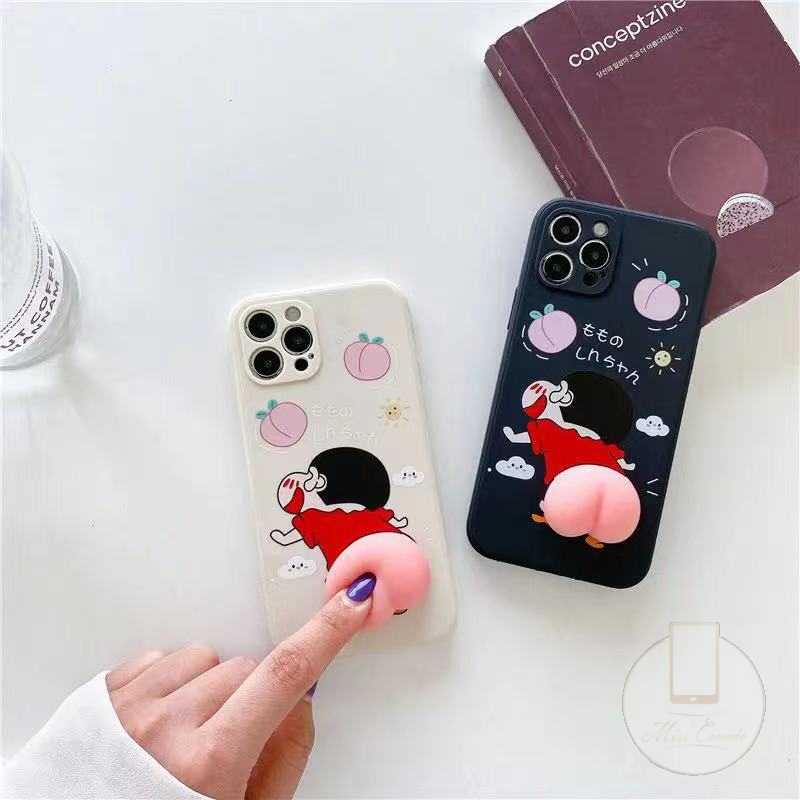 iPhone 12 Silicone Case 11 Soft Liquid Casing Camera Full Protection Shockproof Cover Three-Dimensional Decompression Apple Mobile Phone iPhone 12Promax Pinch Crayon Shinchan 7Plus/8 6S/XR X XS MAX All-Inclusive Lens Lovers Case