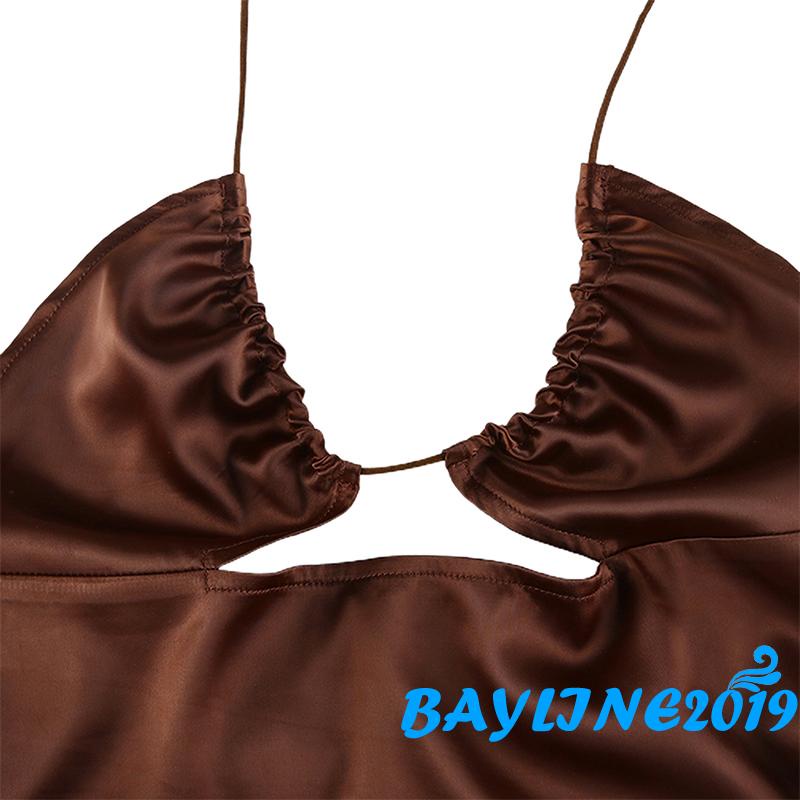 Đầm Ngắn Không Tay Cổ Yếm Cắt Thấp Màu Trơn Thời Trang Mùa Hè Cho Nữ