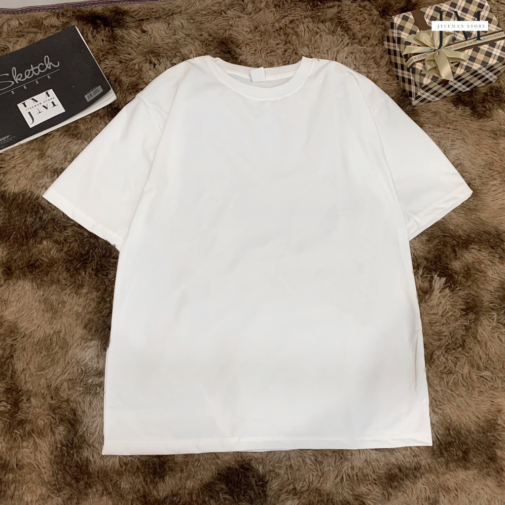 Áo thun trơn Jteeman, áo phông trơn nam nữ tay lỡ form rộng vải cotton 4 chiều cao cấp 3 màu trắng đen xám JT11